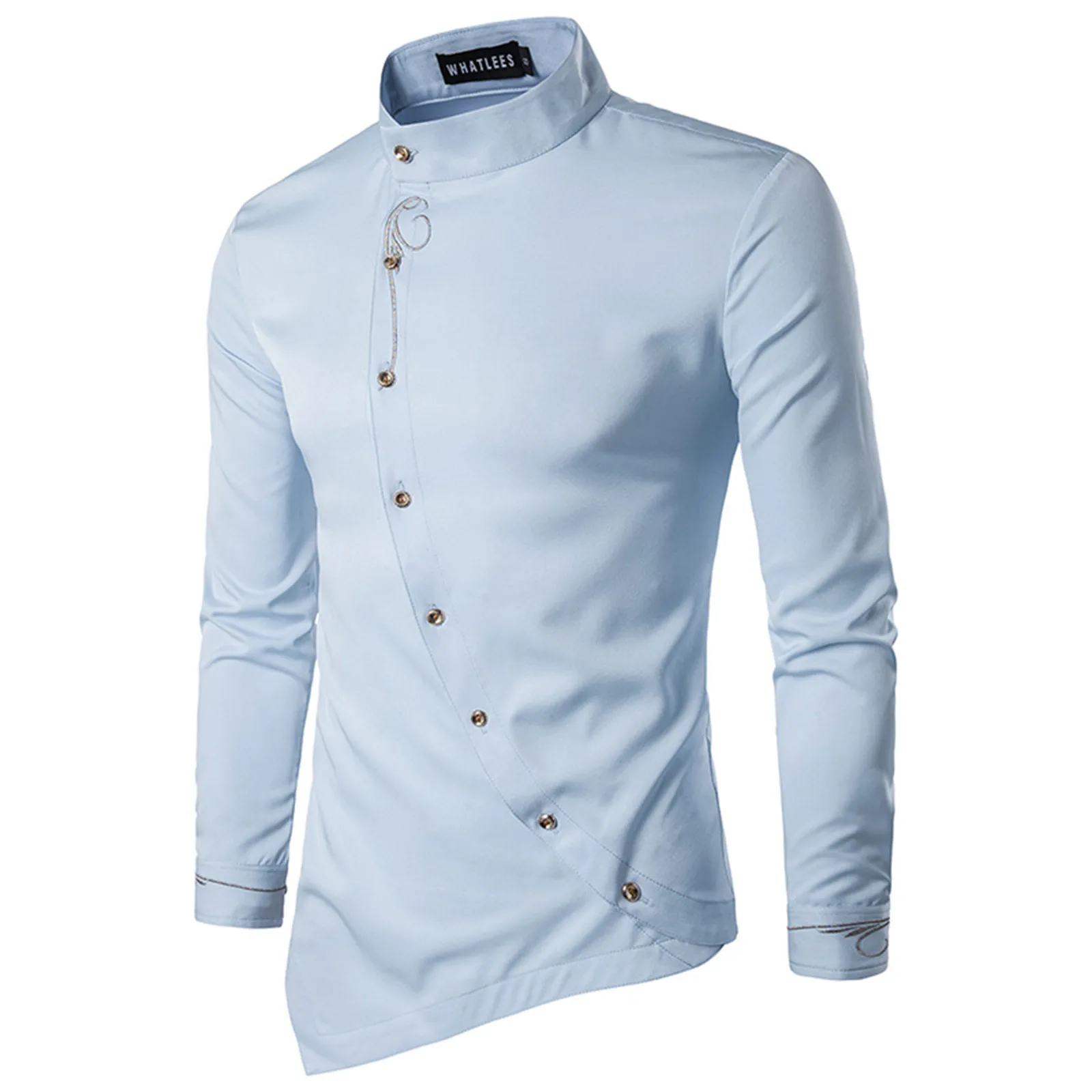 Men Spring Solid Color Tilted Button Long-sleeved Casual Slim Stand-up Collar Shirts Comfy High Quality Daily Shirts In Stock
Men Spring Solid Color Tilted Button Long-sleeved Casual Slim Stand-up Collar Shirts Comfy High Quality Daily Shirts In Stock