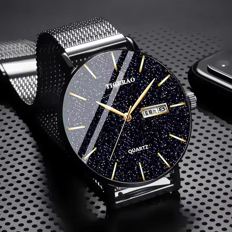 Automatic watch men's waterproof luminous quartz watch fashion starry sky black technology double calendar
Automatic watch men's waterproof luminous quartz watch fashion starry sky black technology double calendar