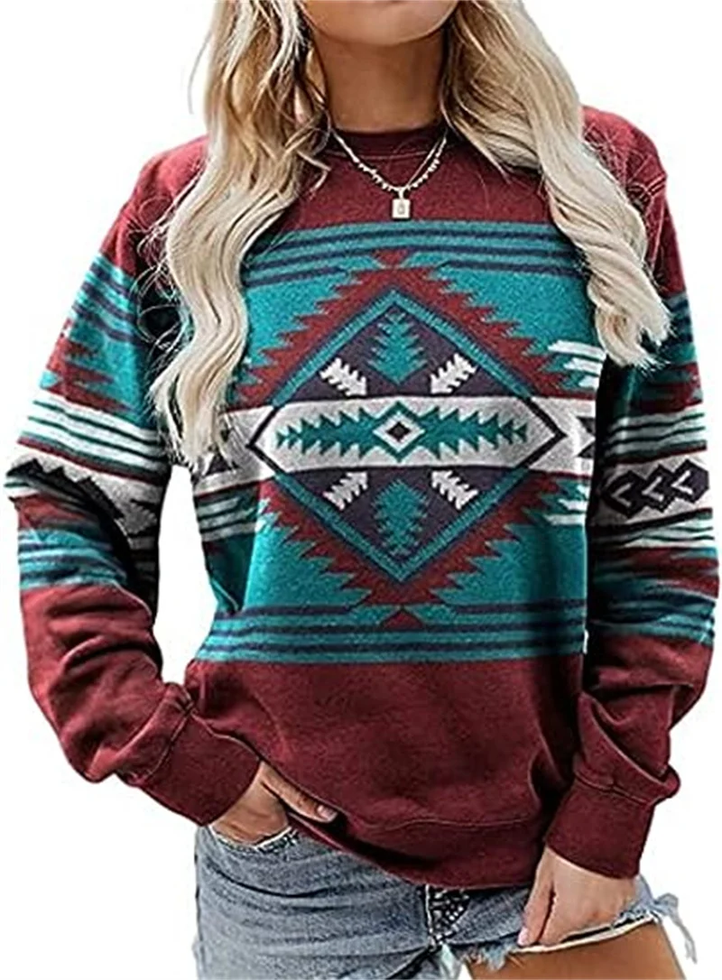 Women's long-sleeved crew-neck hoodie Western Aztec printed sweatshirt Vintage geometric pattern long-sleeved printed pullover t
Women's long-sleeved crew-neck hoodie Western Aztec printed sweatshirt Vintage geometric pattern long-sleeved printed pullover t