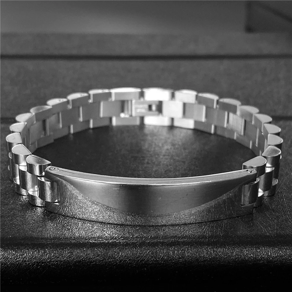 

Fashion Stainless Steel Engrave Male Name Bangles Vintage Curb Link Chain Bar Customize Name Date Info Nameplate Femme Bijoux