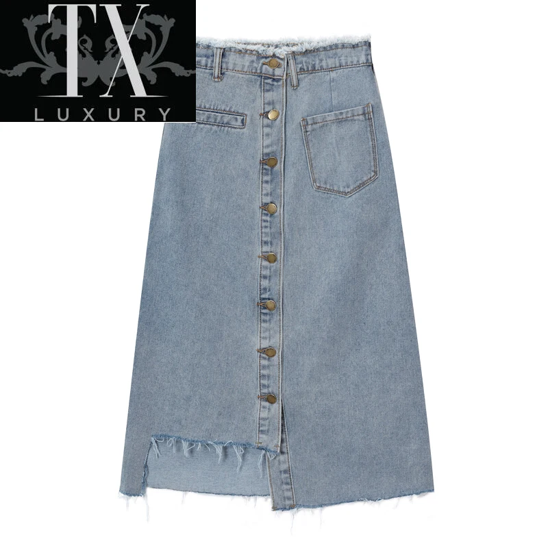 High waist Denim Skirt Women Autum Fashion Elegant Casual Single Breasted Pocket A-line Slim Mid Long Jean Skirts Female
High waist Denim Skirt Women Autum Fashion Elegant Casual Single Breasted Pocket A-line Slim Mid Long Jean Skirts Female