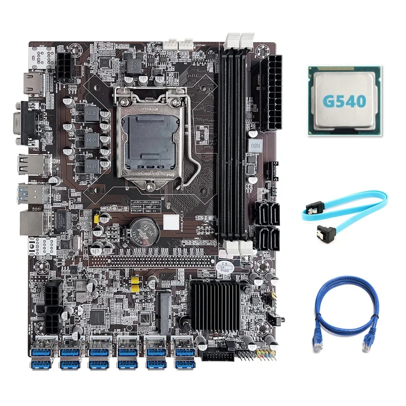 B75 ETH Mining Motherboard 12 PCIE To USB LGA1155 Motherboard With G540 CPU+SATA Cable+RJ45 Network Cable+Thermal Grease
B75 ETH Mining Motherboard 12 PCIE To USB LGA1155 Motherboard With G540 CPU+SATA Cable+RJ45 Network Cable+Thermal Grease