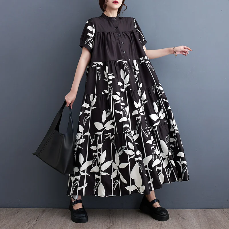#3275 Black Printed Long Shirt Dress Women Stand Collar Buttons Loose Vintage Ladies Dresses Female Thin Ankle-length Summer2023
#3275 Black Printed Long Shirt Dress Women Stand Collar Buttons Loose Vintage Ladies Dresses Female Thin Ankle-length Summer2023