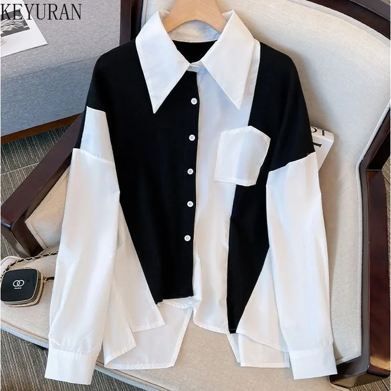 M-4XL Oversize Shirts Woman Irregular Design Single Breasted Full Sleeve Hit Color Patchwork Shirt Spring Fashion Blouses Tops
M-4XL Oversize Shirts Woman Irregular Design Single Breasted Full Sleeve Hit Color Patchwork Shirt Spring Fashion Blouses Tops