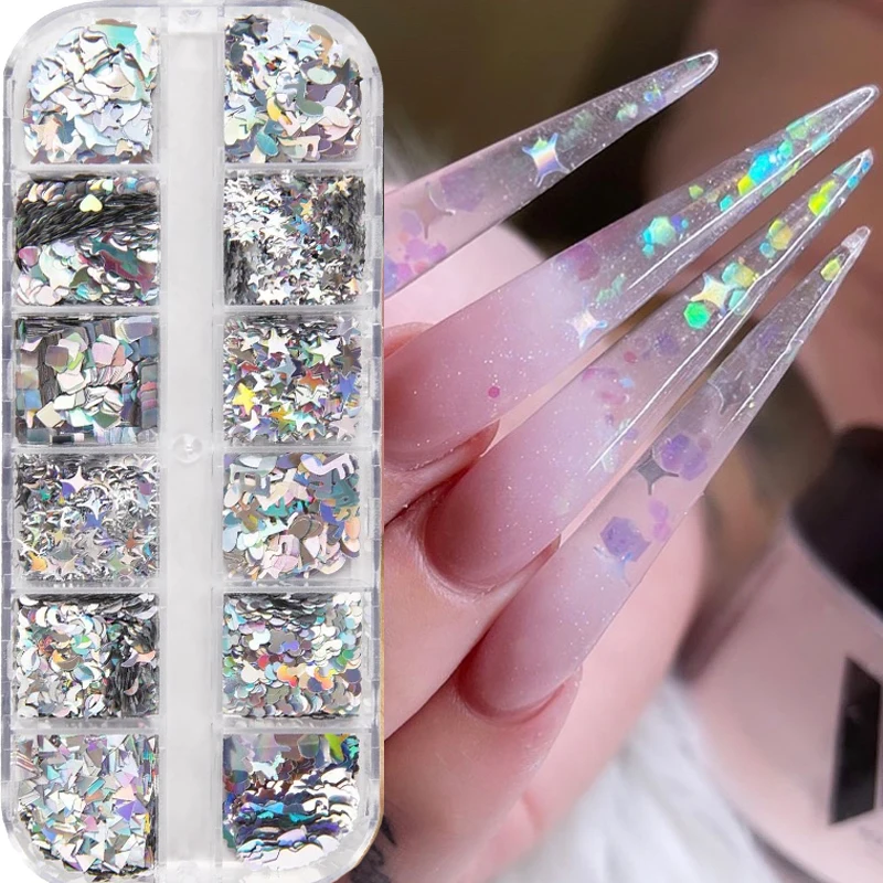 12Grids Laser Holographic Nail Sequin Mixed Triangle Star Heart Geometry Sparkly Flakes Silver DIY Nail Art Decoration Accessory
12Grids Laser Holographic Nail Sequin Mixed Triangle Star Heart Geometry Sparkly Flakes Silver DIY Nail Art Decoration Accessory