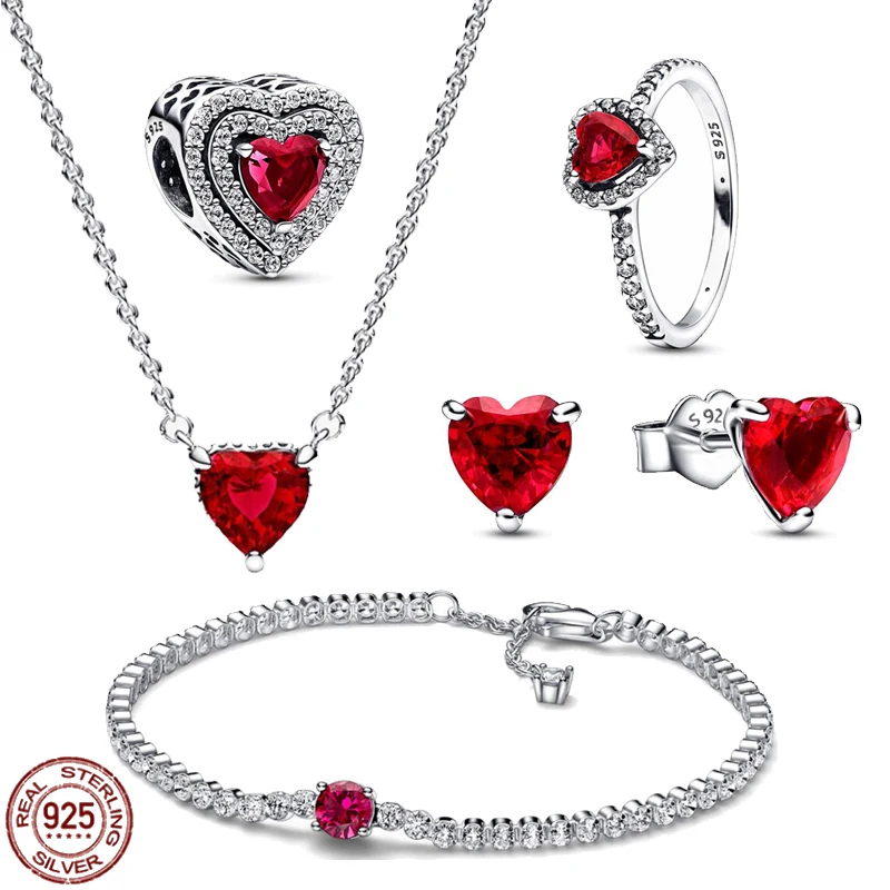 New shiny red heart series jewelry 925 sterling silver charm necklace bracelet five-piece set of exquisite women's jewelry gifts
New shiny red heart series jewelry 925 sterling silver charm necklace bracelet five-piece set of exquisite women's jewelry gifts