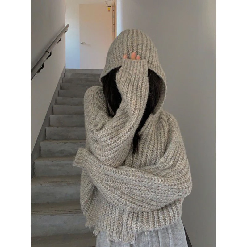 MEXZT Streetwear Hooded Knitted Cardigan Women Y2K Cropped Ripped Sweater Korean Oversized Knitwear Harajuku Zipper Jumper Coat
MEXZT Streetwear Hooded Knitted Cardigan Women Y2K Cropped Ripped Sweater Korean Oversized Knitwear Harajuku Zipper Jumper Coat