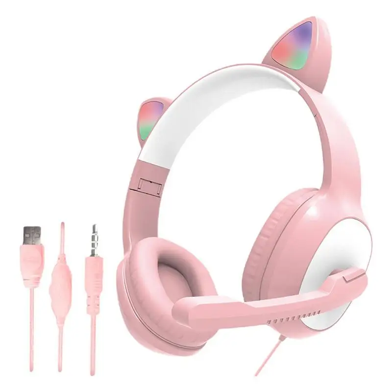 Flash Light Cute Cat Ear Headphones Wire With Mic Can Close LED Kids Girls Stereo Phone Music Headset Gamer Gift
Flash Light Cute Cat Ear Headphones Wire With Mic Can Close LED Kids Girls Stereo Phone Music Headset Gamer Gift