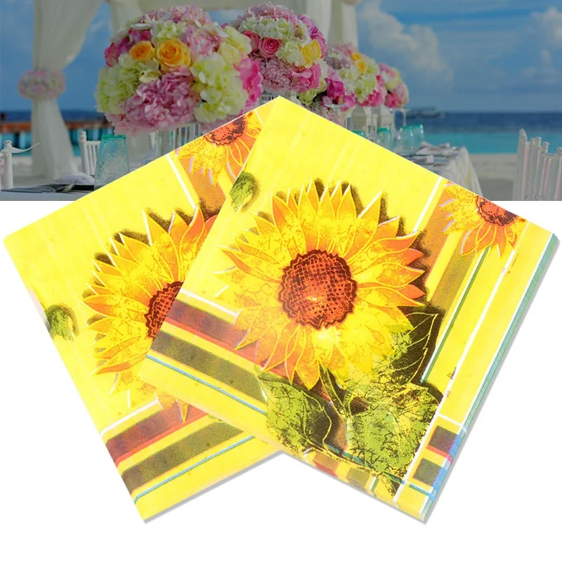 10PCS Decoupage Paper Napkins Crafts Yellow Sunflower Print Table Napkin Wedding Birthday Bacheloret Hen Party Table Decoration
10PCS Decoupage Paper Napkins Crafts Yellow Sunflower Print Table Napkin Wedding Birthday Bacheloret Hen Party Table Decoration