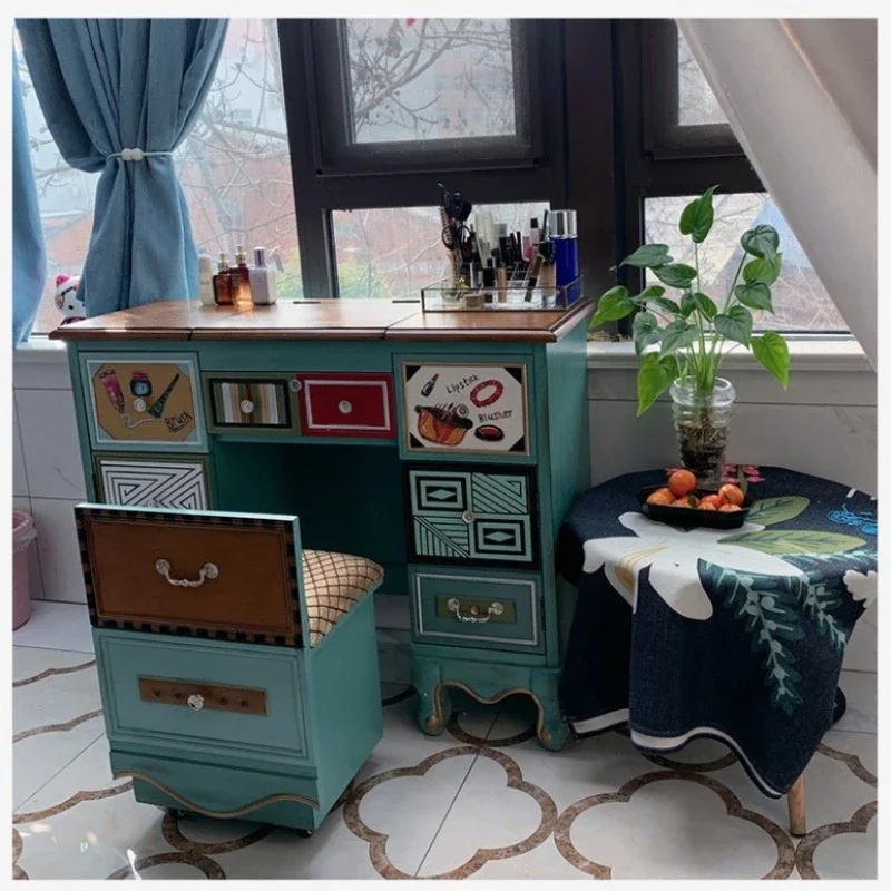 

European Vintage Dressing Table Dresser Storage Dressers Makeup Vanity Tables Led Mirror Vanity Tavolo Trucco Home Furniture