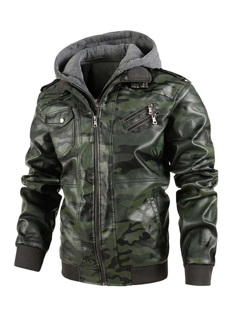 Autumn Trendy Men's PU Hooded Jacket Camouflage Military Faux Leather Coat European Size Detachable Outdoor Clothes 21Q4733
Autumn Trendy Men's PU Hooded Jacket Camouflage Military Faux Leather Coat European Size Detachable Outdoor Clothes 21Q4733