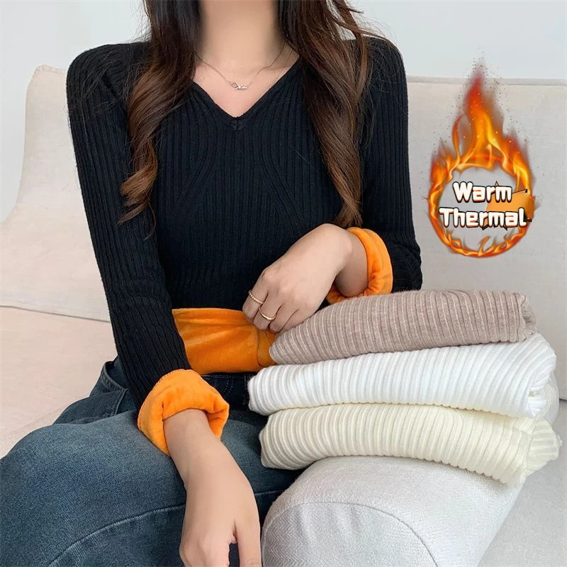 V-neck Thermal Underwear Women Winter Bottoming Shirt Knitted Velvet Thickened Top V-neck Plush Long Sleeved Thermal Sweater
V-neck Thermal Underwear Women Winter Bottoming Shirt Knitted Velvet Thickened Top V-neck Plush Long Sleeved Thermal Sweater