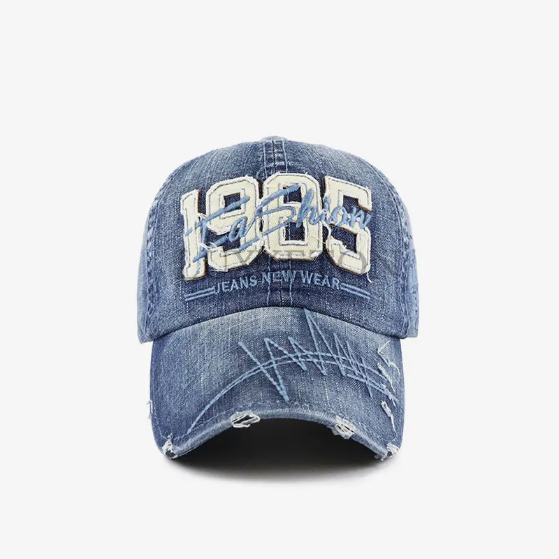 

Denim Baseball Hat Cap For Men Vintage Washed Letter Jean Snapback Cap Retro Curved Brim Sun Hat Women Trucker Cat Bone
