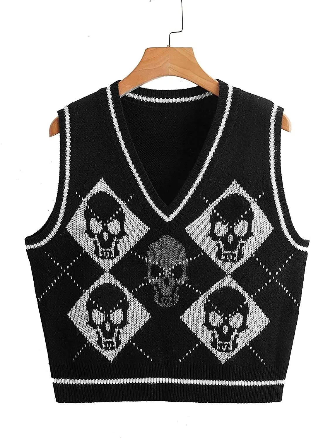 British Women's Uniform Vest Coat Autumn Winter Summer Fashion Personality Outer Halloween V-Neck Knit Skull Sweater Waistcoat
British Women's Uniform Vest Coat Autumn Winter Summer Fashion Personality Outer Halloween V-Neck Knit Skull Sweater Waistcoat
