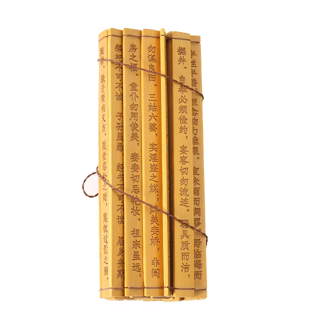

Ancient Chinese Bamboo Book Zhu Xi’s Family Motto Bamboo Slip Engraving Scroll Rolling Photo Props Collection Gift Home Decor