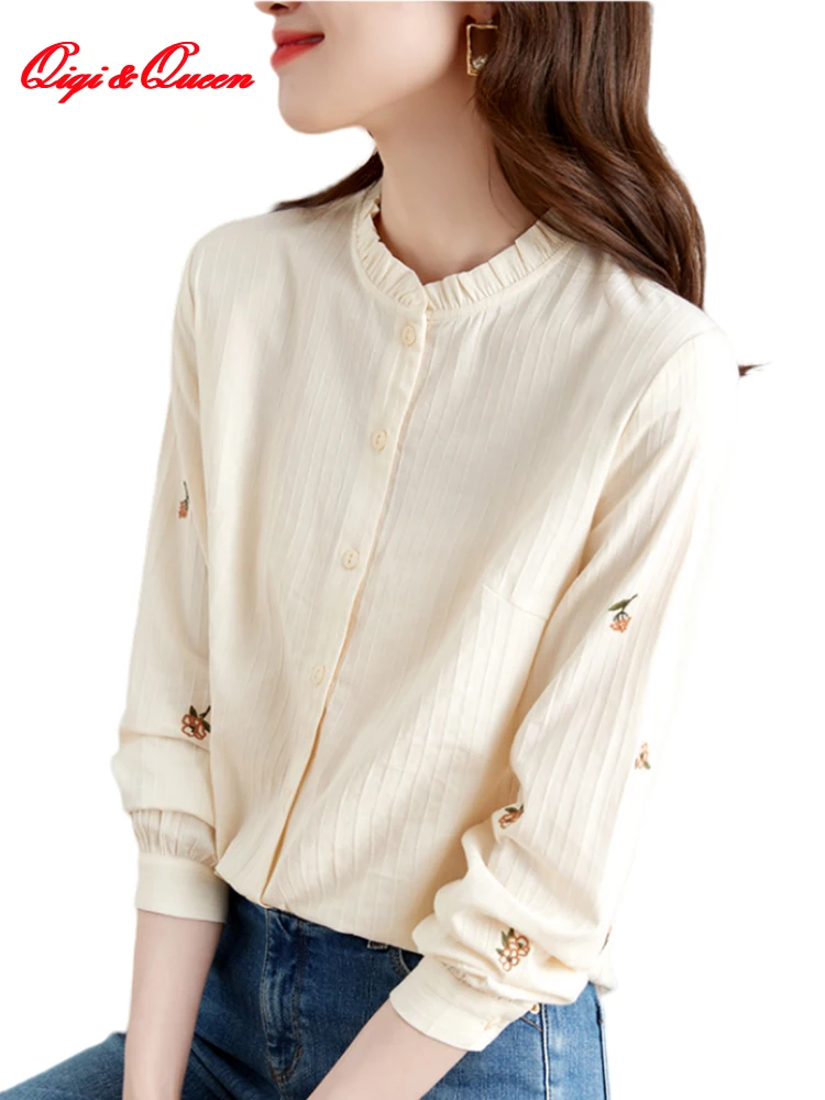 Qiqi&queen 2023 Autumn Blouses Korean Flower Embroidery Vintage Tops Simple Chiffon Blouse Women Long Sleeve Casual Office Blusa
Qiqi&queen 2023 Autumn Blouses Korean Flower Embroidery Vintage Tops Simple Chiffon Blouse Women Long Sleeve Casual Office Blusa