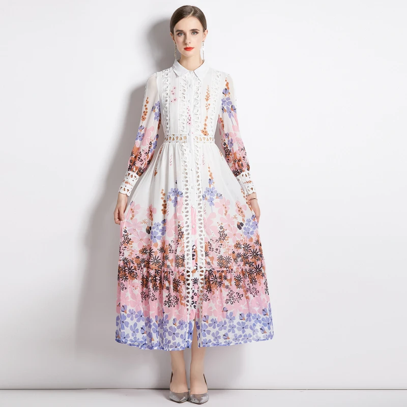 Luxury Hollow Out Waist Women's Shirt Maxi Dresses Autumn Bohemia Single Breasting Flower Print Female Holiday Long Dress
Luxury Hollow Out Waist Women's Shirt Maxi Dresses Autumn Bohemia Single Breasting Flower Print Female Holiday Long Dress