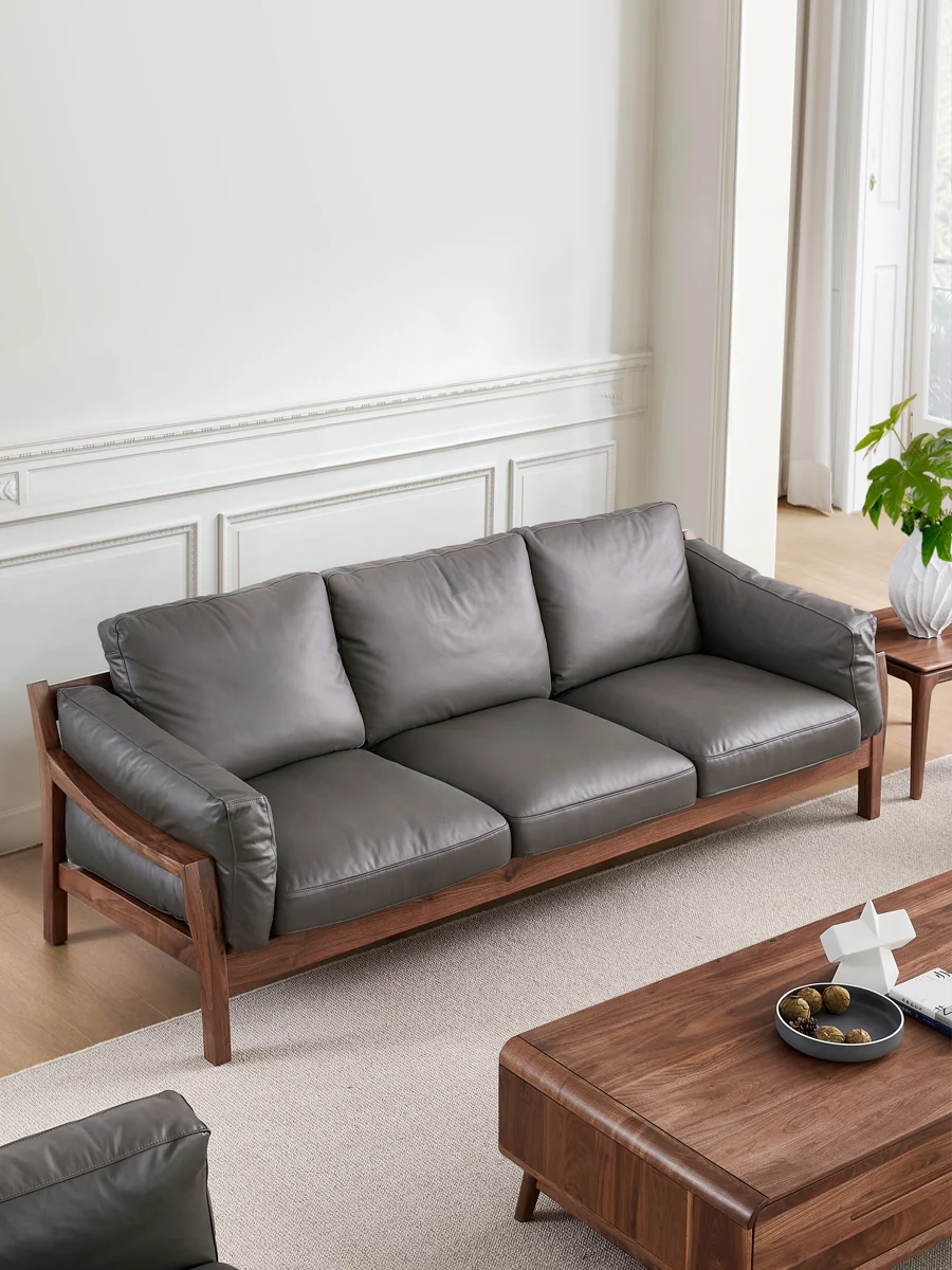 North American black walnut solid wood sofa small family Nordic style modern simple living room leather furniture combination
North American black walnut solid wood sofa small family Nordic style modern simple living room leather furniture combination