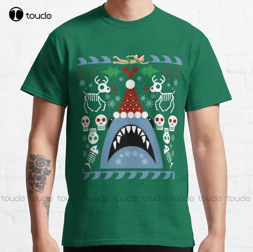 

Santa Jaws Ugly Sweater Classic T-Shirt Custom Aldult Teen Unisex Digital Printing Tee Shirts Custom Gift Make Your Design