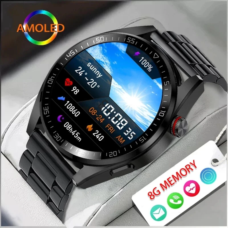 

2023 neue 454*454 Bildschirm Smart Uhr Männer Immer Display Die Zeit Bluetooth Anruf 8G Lokalen Musik Link TWS Smartwatch Für Hu