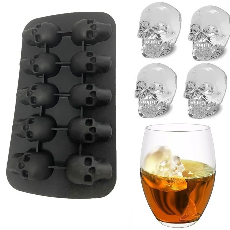 

10 Cells 3D Skull Ice Cube Mold Silicone Ice Cube Tray Ice Cube Maker DIY Whiskey Cocktail Ice Ball Mold Chocolate Pastry Mould