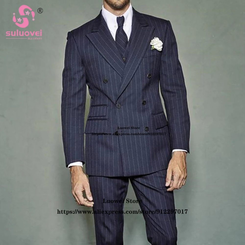 Striped Slim Fit Suits For Men Formal Groom Wedding Peaked Lapel Tuxedo Business Double Breasted Blazer 2 Piece Jacket Pants Set
Striped Slim Fit Suits For Men Formal Groom Wedding Peaked Lapel Tuxedo Business Double Breasted Blazer 2 Piece Jacket Pants Set