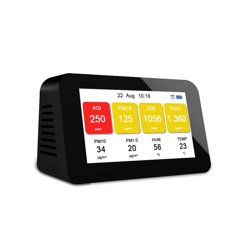 Metal Air Quality Detector PM2.5 PM1.0 PM10 CO2 TVOC Particle Detectors Temperature Humidity Monitor
Metal Air Quality Detector PM2.5 PM1.0 PM10 CO2 TVOC Particle Detectors Temperature Humidity Monitor