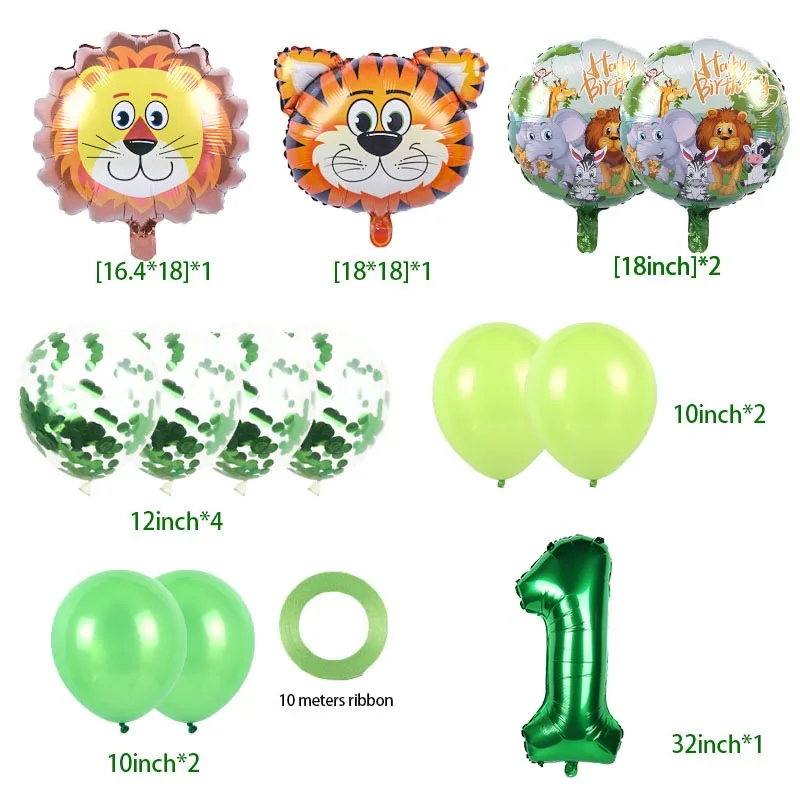 14pcs Jungle Animal Balloon Set Lion Tiger 1 2 Years Safari Birthday Party Decoration Green Number Globos Baby Shower Supplies
14pcs Jungle Animal Balloon Set Lion Tiger 1 2 Years Safari Birthday Party Decoration Green Number Globos Baby Shower Supplies