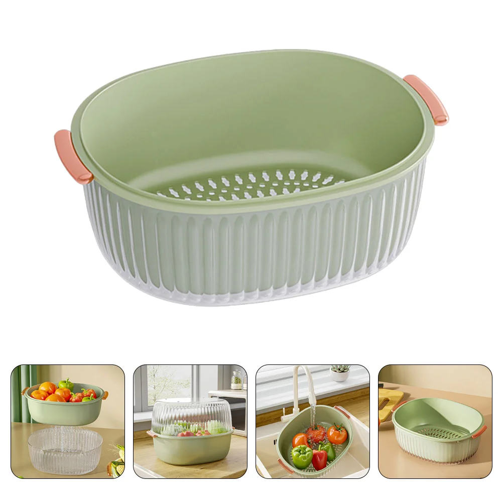 

Bowl Fruit Basket Strainer Washing Colander Drain Vegetable Fruits Plastic Baskets Kitchen Layered Double Strainers Food Pasta