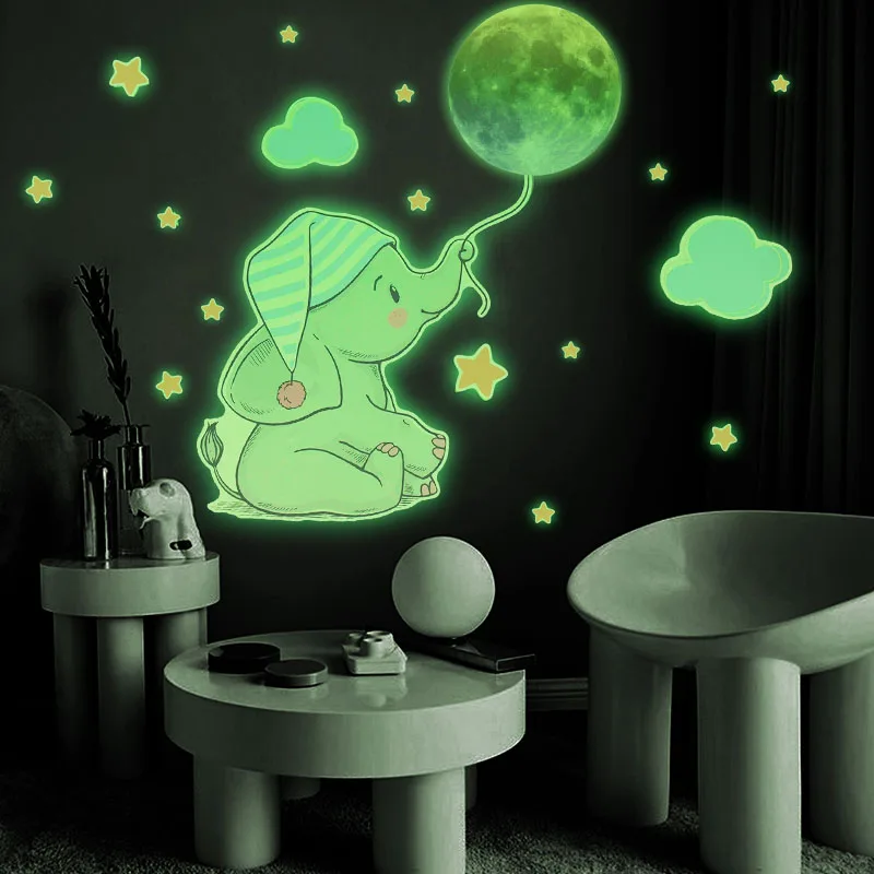 Cartoon Elephant Moon Luminous Wall Sticker for Baby Kids Room Bedroom Decoration Decals Glow In The Dark Combination Stickers
Cartoon Elephant Moon Luminous Wall Sticker for Baby Kids Room Bedroom Decoration Decals Glow In The Dark Combination Stickers