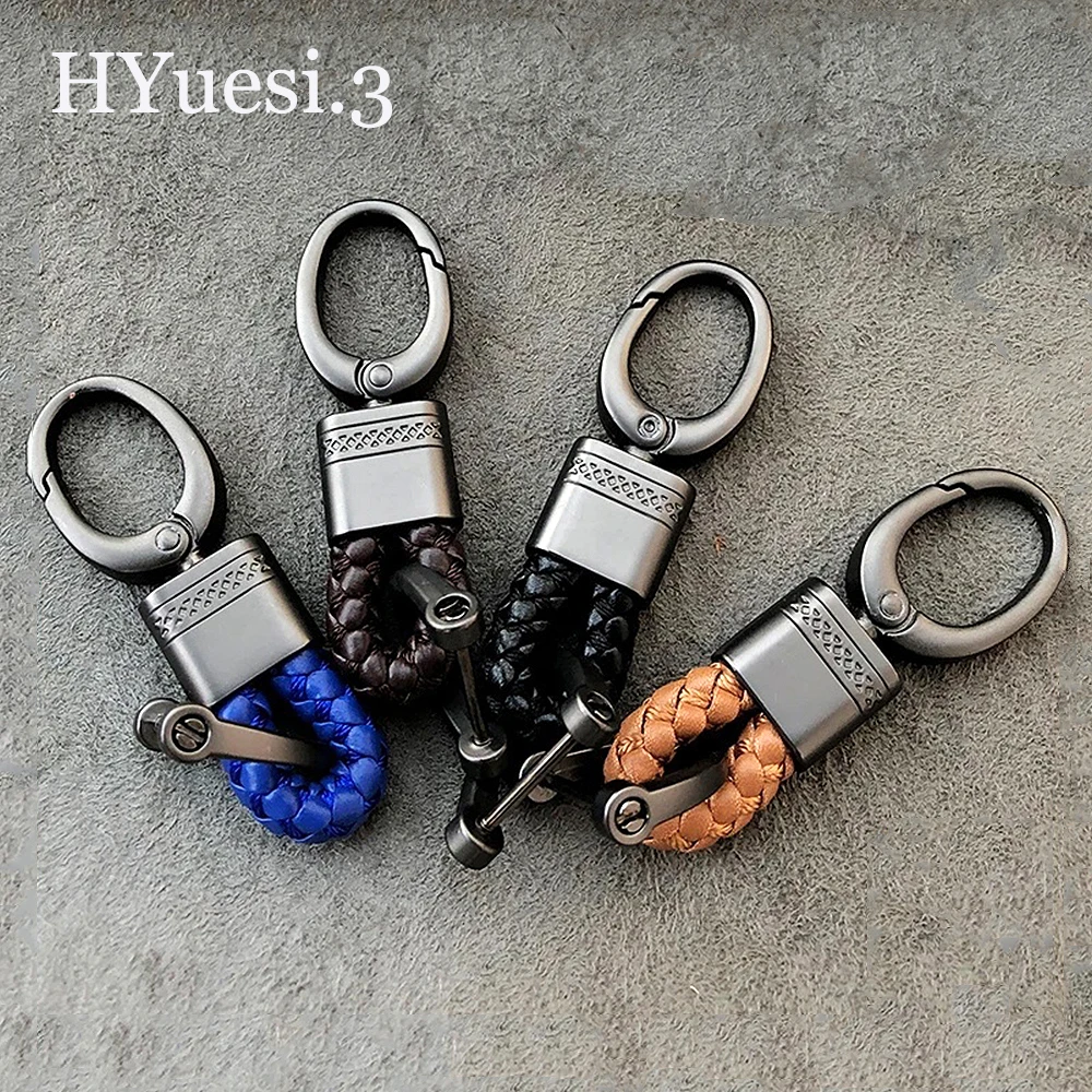 

Hand Woven PU Leather Keyring Anti-Lost 360 Degree Rotating Horseshoe Shape D-Ring Key Chain Holder For Men Gifts