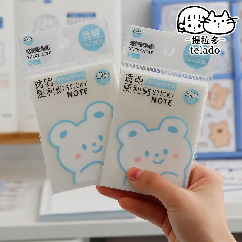

50 Sheets Cute Bear Transparent Sticky Message Notes Memo Pad Diary Stationary Flakes Scrapbook Decorative Kawaii N Times Sticky
