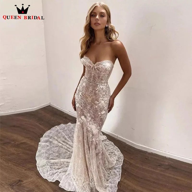 Luxury Mermaid Boho Wedding Dresses Lace Appliques Beading Wedding Gown Sweetheart Bridal Dress with Belt FG01
Luxury Mermaid Boho Wedding Dresses Lace Appliques Beading Wedding Gown Sweetheart Bridal Dress with Belt FG01