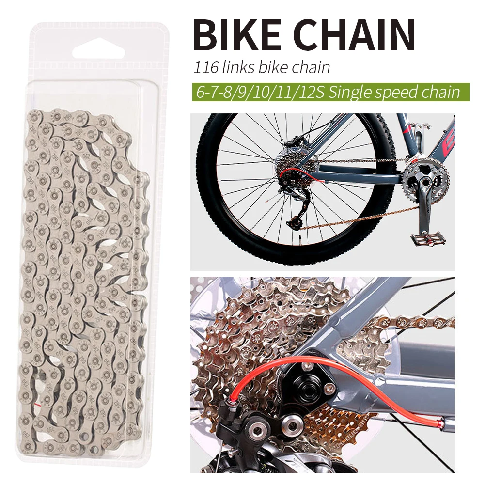 MTB Bike Chain 6-7-8/9/10/11/12 Speed Velocidade Electroplated Silver Bicycle Chain 116 Links Bike Parts For Mountain Road Bike
MTB Bike Chain 6-7-8/9/10/11/12 Speed Velocidade Electroplated Silver Bicycle Chain 116 Links Bike Parts For Mountain Road Bike