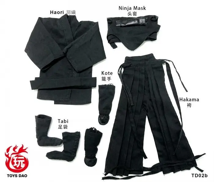 

N3-4 1/6th Male Soldier Clothes Black Ninja Clothes Set Model for 12" Body Figure