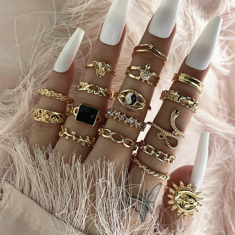 Fashion 17-piece Ring Snake Elephant Square Leaves Turtle Geometric Joint Ring Set Accessory for Women Vintage Woman Rings
Fashion 17-piece Ring Snake Elephant Square Leaves Turtle Geometric Joint Ring Set Accessory for Women Vintage Woman Rings