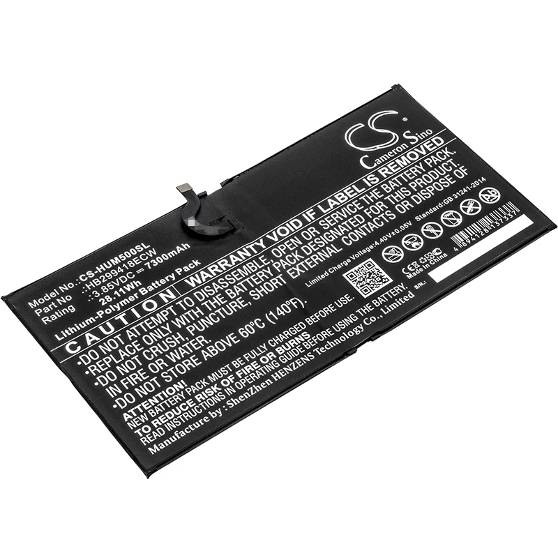 CS Tablet Battery for Huawei MediaPad M5 M5 10.8 CMR-AL09 AL19 W19 W109 Fits HB299418ECW Li-Polymer 7300mAh/28.11Wh 3.85V
CS Tablet Battery for Huawei MediaPad M5 M5 10.8 CMR-AL09 AL19 W19 W109 Fits HB299418ECW Li-Polymer 7300mAh/28.11Wh 3.85V