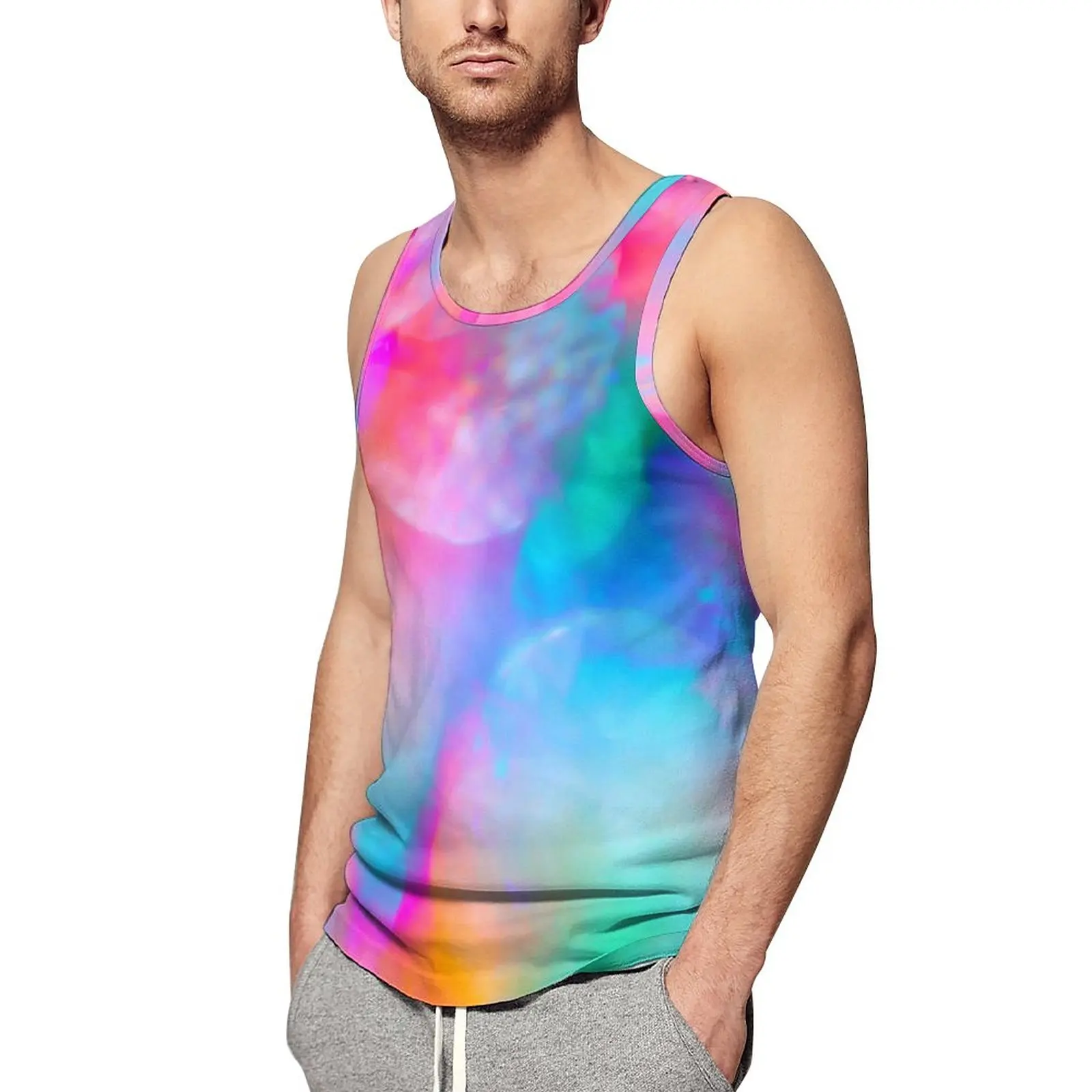 

Разноцветная майка с радугой, мужская спортивная одежда с абстрактным принтом, топы, летние футболки без рукавов с графическим принтом, большие размеры