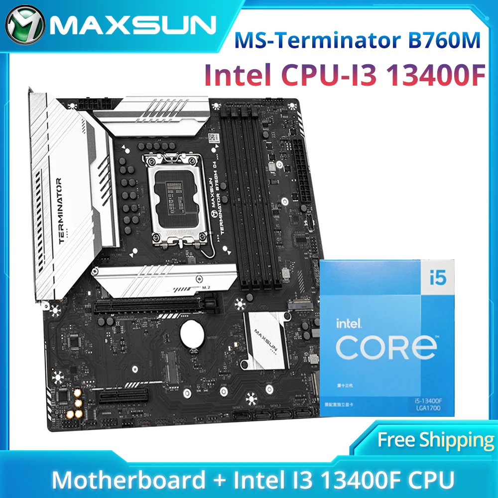 

MAXSUN NEW Terminator B760M D4 with CPU i5 13400F Motherboard Set 4*SATA3 3*M.2 4*DDR4 128GB LGA1700 For Desktop computers
