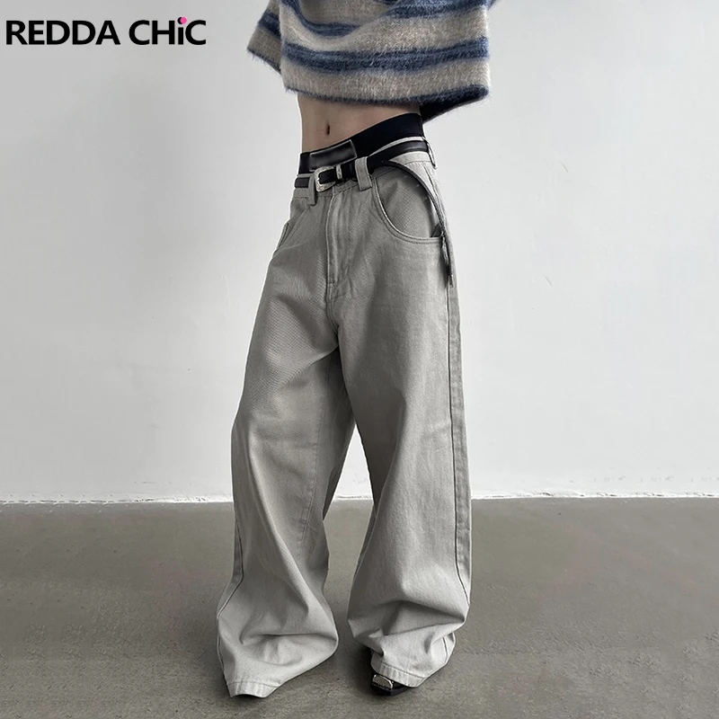 

REDDACHiC ICON 90s Skater Baggy Jeans Dragging Floor-long Denim Gray Plain Casual Wide Pants Trousers Men Women Acubi Fashion