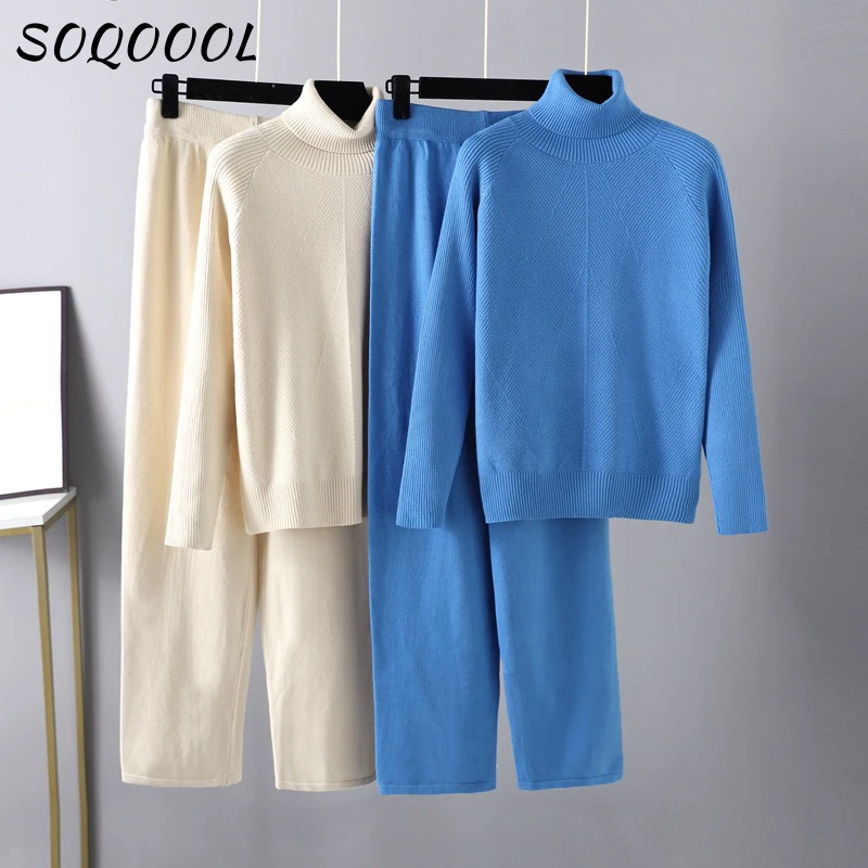 Knitted Women Two Piece Outfits 2022 Casual Winter Warm Turtleneck Sweater Top And Wide Leg Pants Elegant Woman Tracksuit Set
Knitted Women Two Piece Outfits 2022 Casual Winter Warm Turtleneck Sweater Top And Wide Leg Pants Elegant Woman Tracksuit Set