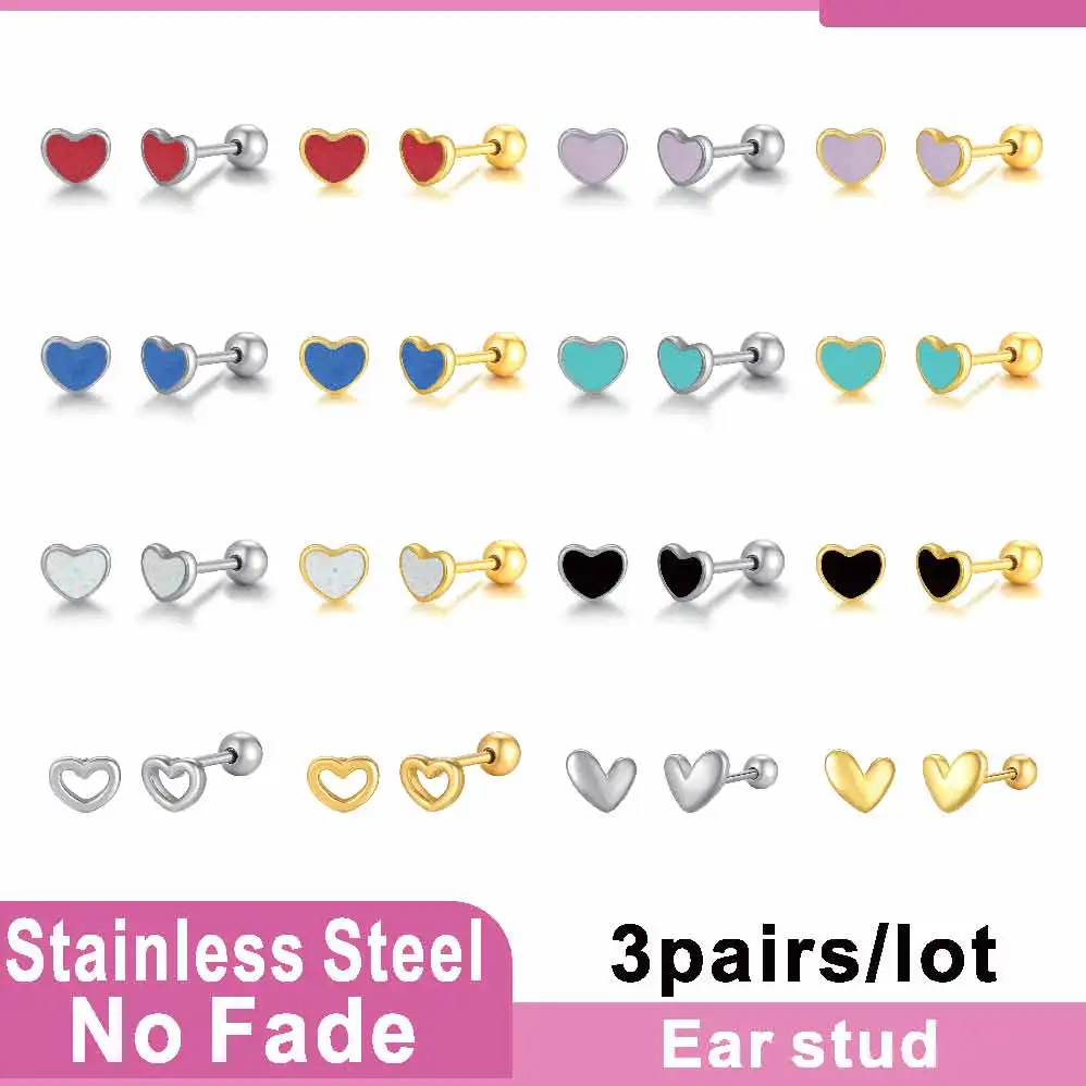 3 Pairs Enamel Multicolor Heart Stud Earrings for Women Girls Stainless Steel Gold Plated Earrings Small Jewelry Gifts for Her
3 Pairs Enamel Multicolor Heart Stud Earrings for Women Girls Stainless Steel Gold Plated Earrings Small Jewelry Gifts for Her
