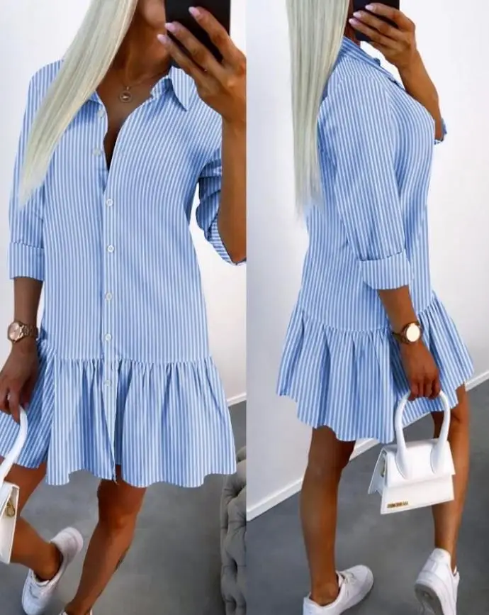 Women's Striped Print Single-Breasted Shirt Dress Women Casual Clothing Fashion Female Long Sleeves Commuting Elegant Dresses
Women's Striped Print Single-Breasted Shirt Dress Women Casual Clothing Fashion Female Long Sleeves Commuting Elegant Dresses
