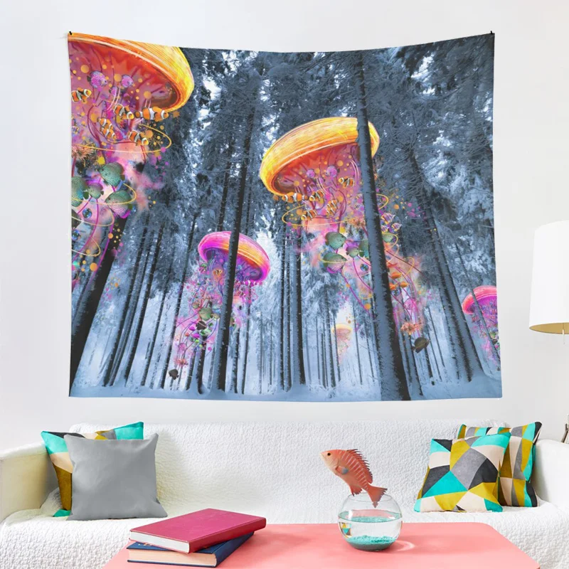 

Psychedelic forest Jellyfish Tapestry Trippy Colorful fish Wall Hanging Tapestry for Home Dorm Fantasy Decor bedroom decoration