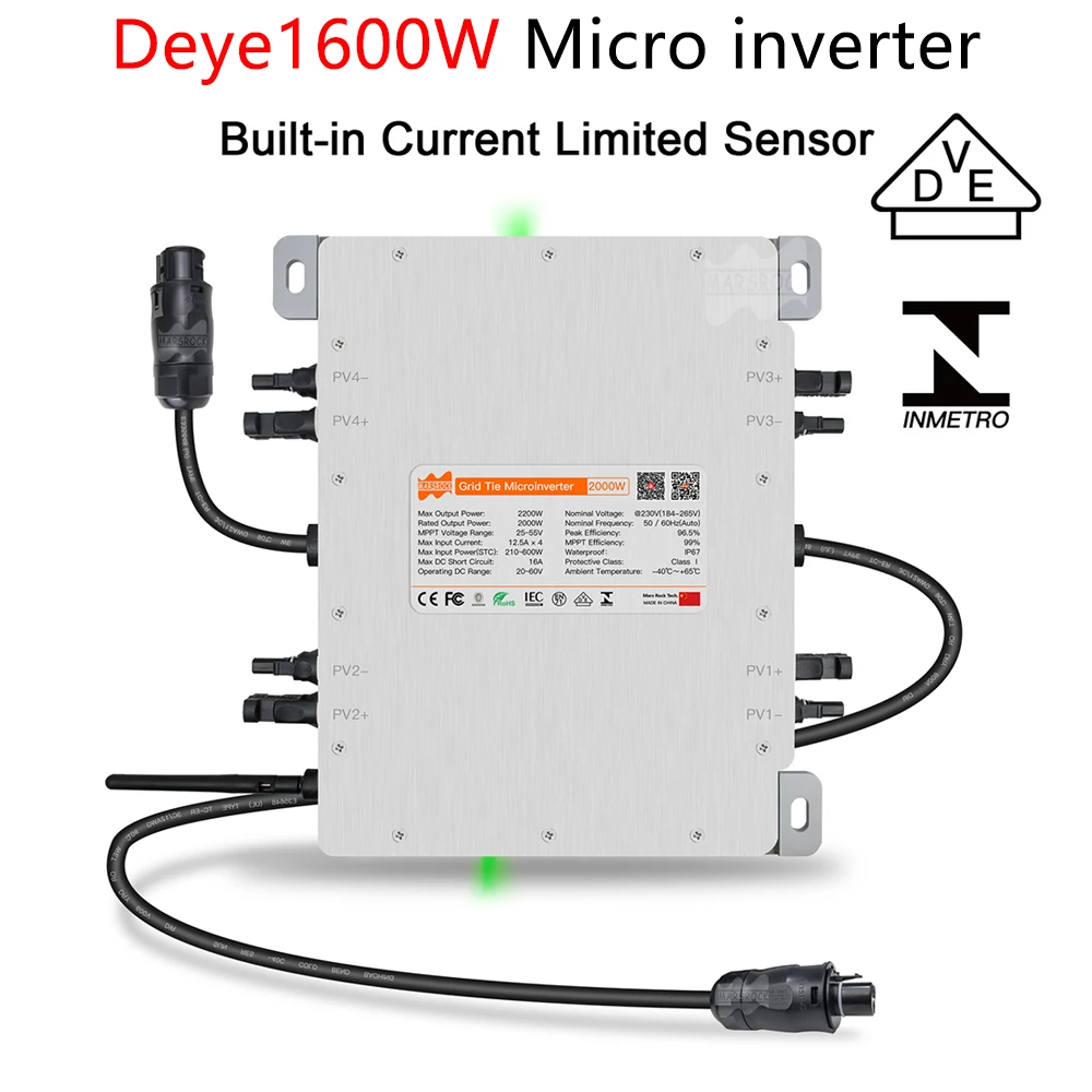 DEYE On Grid Tie Solar Micro Inverter 1600WG3 INMETRO VDE IEC Micro inverter With 4 MPPT IP67 With Built-In WIFI,Ship From EU
DEYE On Grid Tie Solar Micro Inverter 1600WG3 INMETRO VDE IEC Micro inverter With 4 MPPT IP67 With Built-In WIFI,Ship From EU