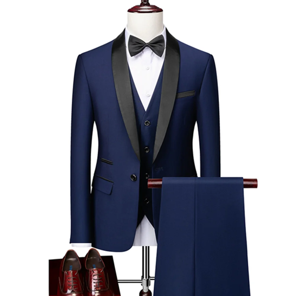 

Men's Lapel Black Collar 2 Piece Suit Set Coat Trousers / Business Groomsmen Groom Wedding Dress Fprmal Blazer Pants