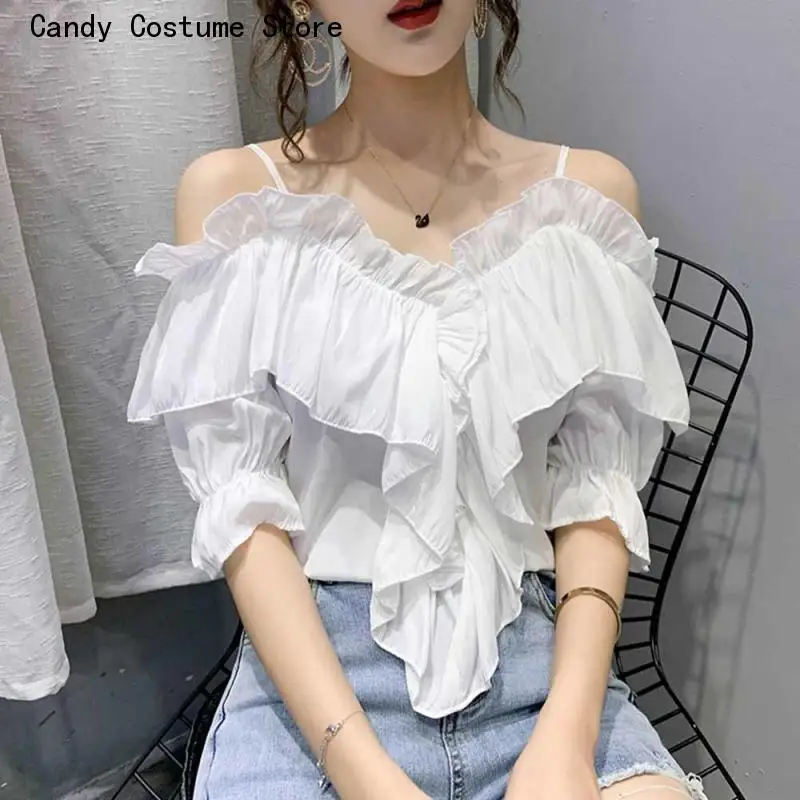 Summer Casual Shirt Chiffon Women Blouses Fashion Puff Sleeve Spaghetti Strap Sexy Off Shoulder Blouse Blusa New
Summer Casual Shirt Chiffon Women Blouses Fashion Puff Sleeve Spaghetti Strap Sexy Off Shoulder Blouse Blusa New