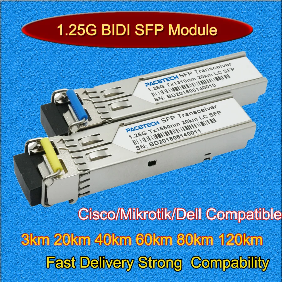 

1000BASE-BX 1,25G BiDi SFP 3 км/20 км 1310 нм/1550 нм WDM SFP LC 1G SFP волоконно-оптический модуль приемопередатчика 1 ГБ SFP