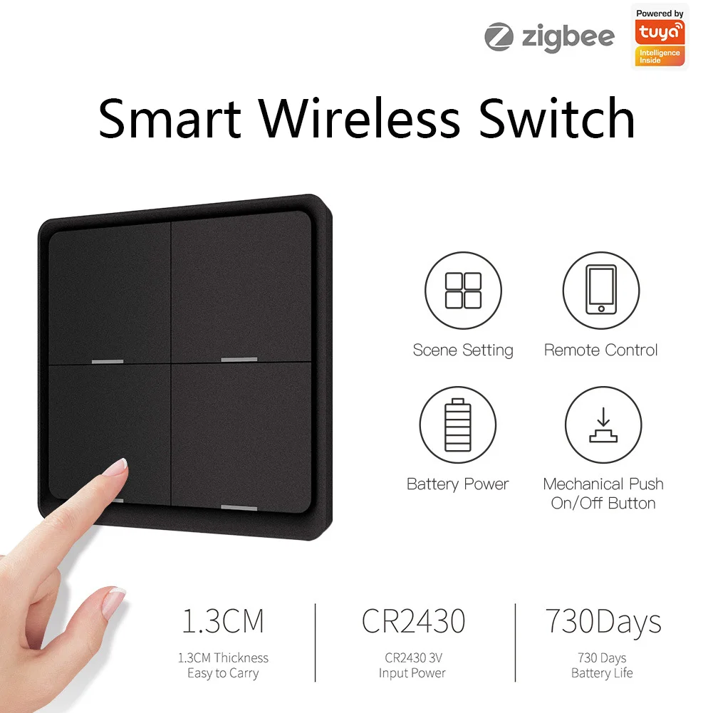 Беспроводной кнопочный переключатель Tuya ZigBee, 4 клавиши, 12 сцен, для автоматизации умного дома
Беспроводной кнопочный переключатель Tuya ZigBee, 4 клавиши, 12 сцен, для автоматизации умного дома