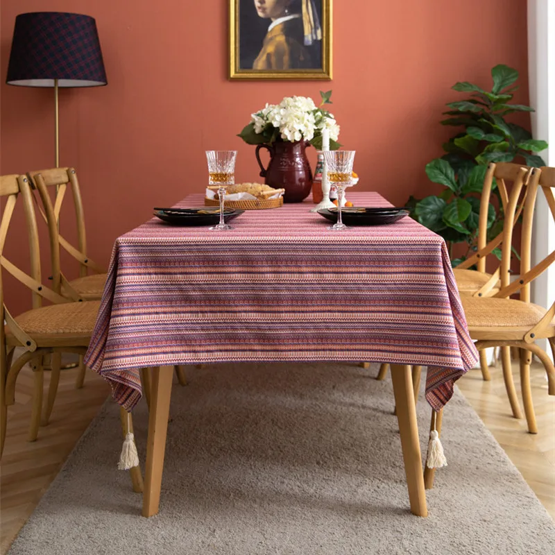 Tablecloth for Rectangular and Round Dining Table, Linen Cotton, Striped, Decoration Home, Buffet, Party, Wedding, Birthday 
Tablecloth for Rectangular and Round Dining Table, Linen Cotton, Striped, Decoration Home, Buffet, Party, Wedding, Birthday